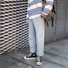 新款牛仔裤男宽松直筒阔腿裤潮流ins港风男女9分老爹裤-N328，男装牛仔裤，星座1008