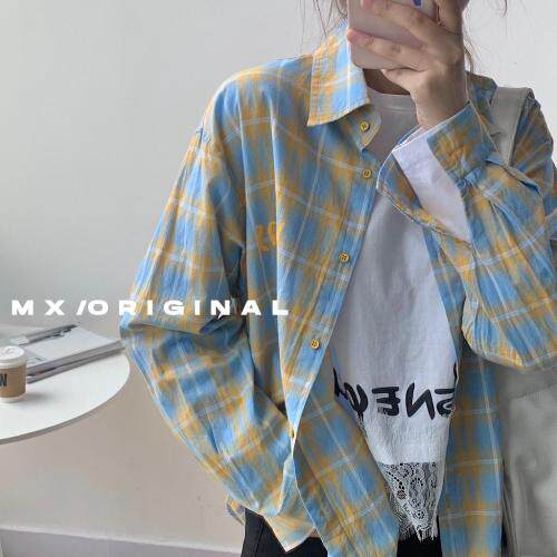 【现货】2021-春-彩色格纹衬衫，女装衬衫，墨写
