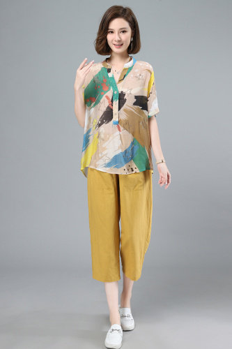 2021夏季新款舒适个性镶钻印花宽松休闲套装,女装套装/套裙,叶笙衣