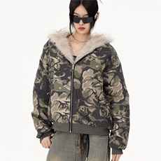 美式水洗迷彩毛领连帽夹克棉服2025冬季加厚座山雕外套男女W2199，男装夹克，星座601-1