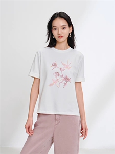 2025春季新款女装刺绣舒适长绒棉圆领短袖t恤上衣图片