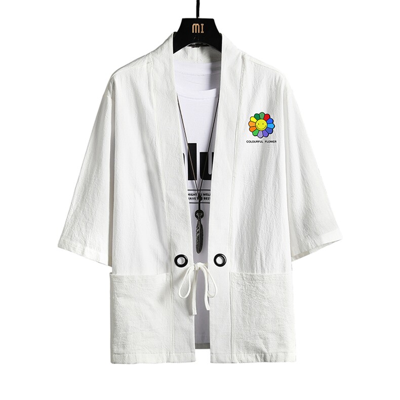 HF59101-P40风汉服男开衫外套七分袖道袍网格挂拍,男装民族服装,电商A040A