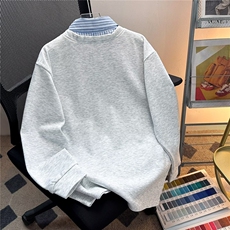 潮流新款秋季美式假两件格子拼翻领休闲卫衣男女同款POLO领卫衣潮，男装Polo衫，星座506A