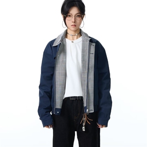 日系复古初春外套女春秋款韩版短款夹克开春休闲穿搭立领撞色上衣图片