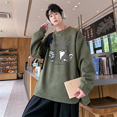 已注册抖音直播得物高品质麂皮绒开叉圆角宽松男卫衣W3034P45，男装卫衣，电商C408(原B339-1)