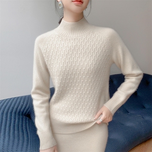 2024秋冬新款羊绒女士华夫格半高领35%羊绒衫,女装羊绒衫,纳丰羊绒,佛山市顺德区乐从镇伊目了然服装店