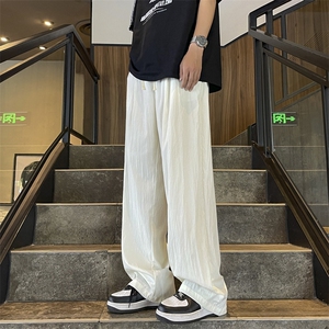 冰丝垂感速干褶皱裤子男夏季美式潮牌直筒百搭休闲拖地裤图片