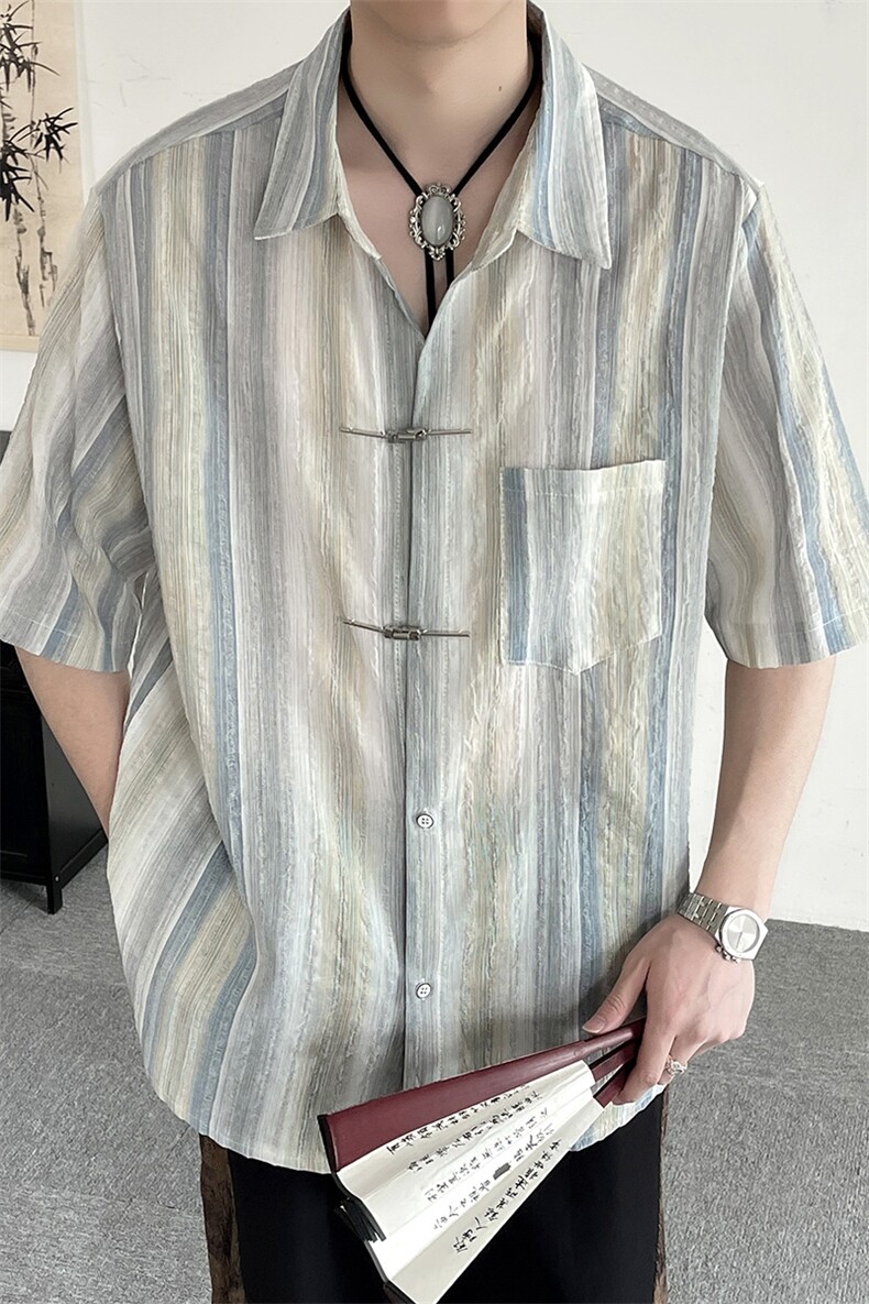新中式金属扣子风潮T恤短袖男士衬衫时尚品质衬衣T2422-P65,男装衬衫,电商A227