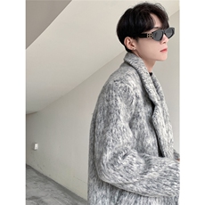 港风长毛马海毛财阀灰西装大衣加厚羊毛大衣YM77717P210控298，男装西服套装，星座227-7