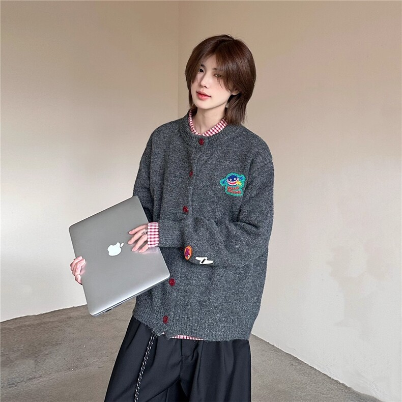 秋冬美式复古卡通刺绣圆领长袖针织开衫男女毛衣外套MY957-P58,男装针织衫/毛衣,星座208-5