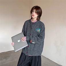 秋冬美式复古卡通刺绣圆领长袖针织开衫男女毛衣外套MY957-P58，男装针织衫/毛衣，星座208-5