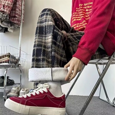 毛呢加绒格子裤男女秋冬加绒加厚阔腿裤百搭高腰休闲卫裤A923加绒，男装休闲裤，星座506