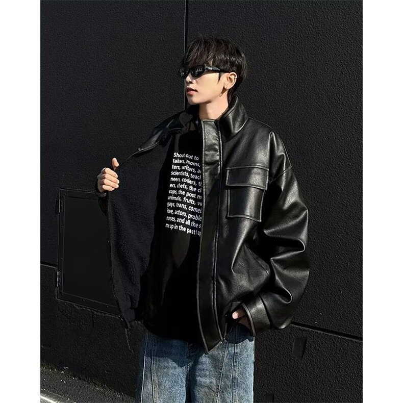 新款立领棉衣外套男夹克宽松加厚保暖羊羔毛皮毛一体D823P105,男装夹克,星座1116-2