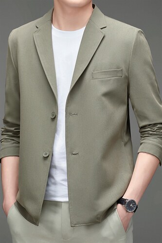 2023秋季新款男装休闲风衣中老年西服纯色上衣外套MNSAX1-P205，男装西服，电商B212（原钱塘6029）