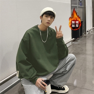 WASSUP HAPPY重磅圆领卫衣男春秋季潮牌重磅宽松大码开衩休闲外套图片