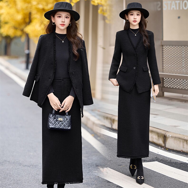 主推款25年冬装新款复古领型穿着舒适凸显女人味时尚毛呢两件套,女装套装/套裙,尚娜萱