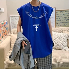 圆领夏季青少年潮美式复古哥特风印花背心纯色汗背心宽松型，男装背心/马甲，星座218-1（原230）