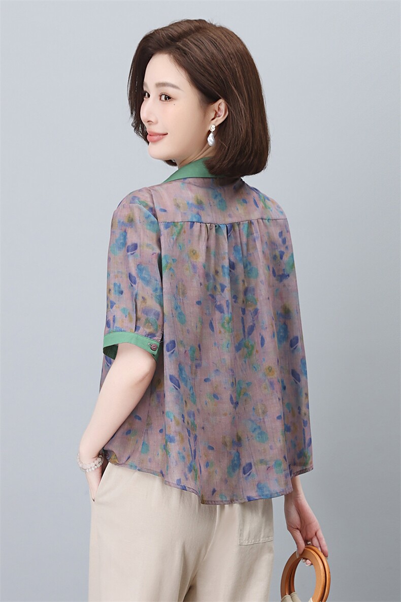 夏季冰丝棉麻女夏装2024新款妈妈洋气时尚休闲亚麻,女装蕾丝衫/雪纺衫,依恋蒂丝