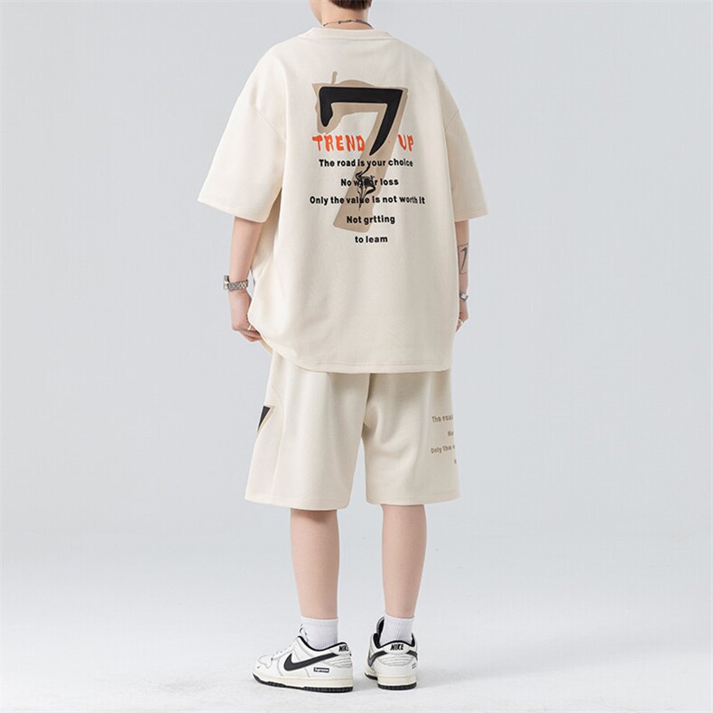 套装男夏季新款港风宽松拼接设计短袖T恤五分裤一套TZ6012特P45,男装休闲套装,星座301B-2（原A443-1）