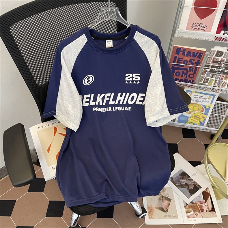 夏季美式高街宽松体恤2024新款拼接撞色短袖T恤男现货T1720-P26,男装T恤,星座512-4