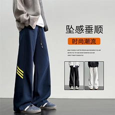 斜切条纹M-5XL华棉62%三条杠垂感弯刀裤子美式长裤X2550特批32，男装休闲裤，星座718