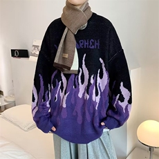 秋冬日系复古加厚套头毛衣潮牌ins宽松慵懒风针织衫男M1081-P50，男装针织衫/毛衣，星座512-2