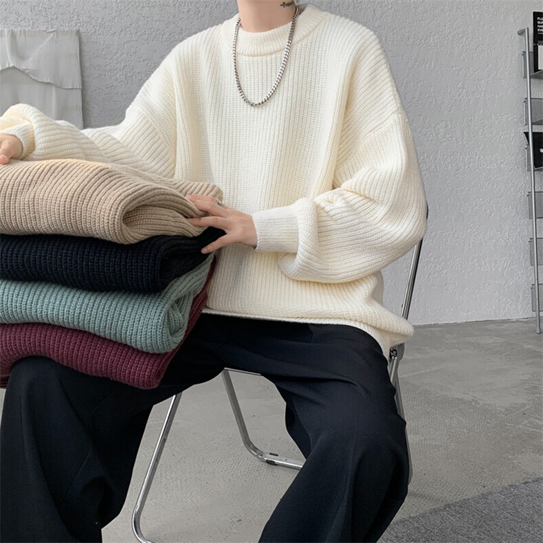 8XL-M纯色圆领毛衣秋冬季宽松套头针织衫慵懒风毛线衣MY1506/P68图片