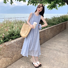 现货刺绣波点连衣裙配头绳2582P145K218，女装连衣裙，2C201