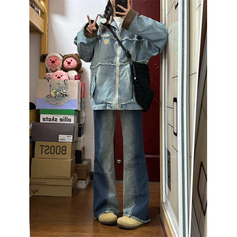 【有货】8086CC-特P79浅蓝色毛边牛仔外套男女款设计感翻领夹克,男装工装外套,星座1007（原301D）