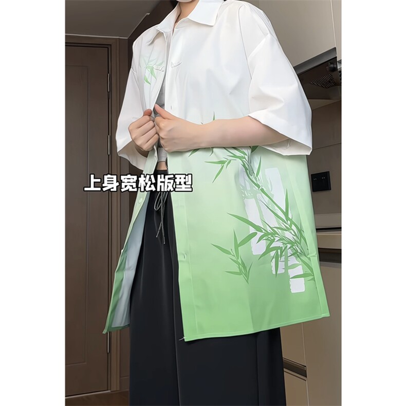 新中式冰丝衬衫渐变竹节盘扣七分袖垂感衬衣C2320-特P38控59,男装衬衫,星座1213