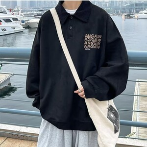 美式复古字母贴标男潮牌宽松加厚麂皮绒翻领卫衣高街WY106-P43图片