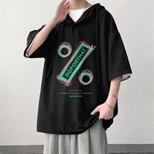 LD54171-P45连帽短袖t恤男大码胖子带帽五分袖中袖大皂风，男装T恤，电商A040