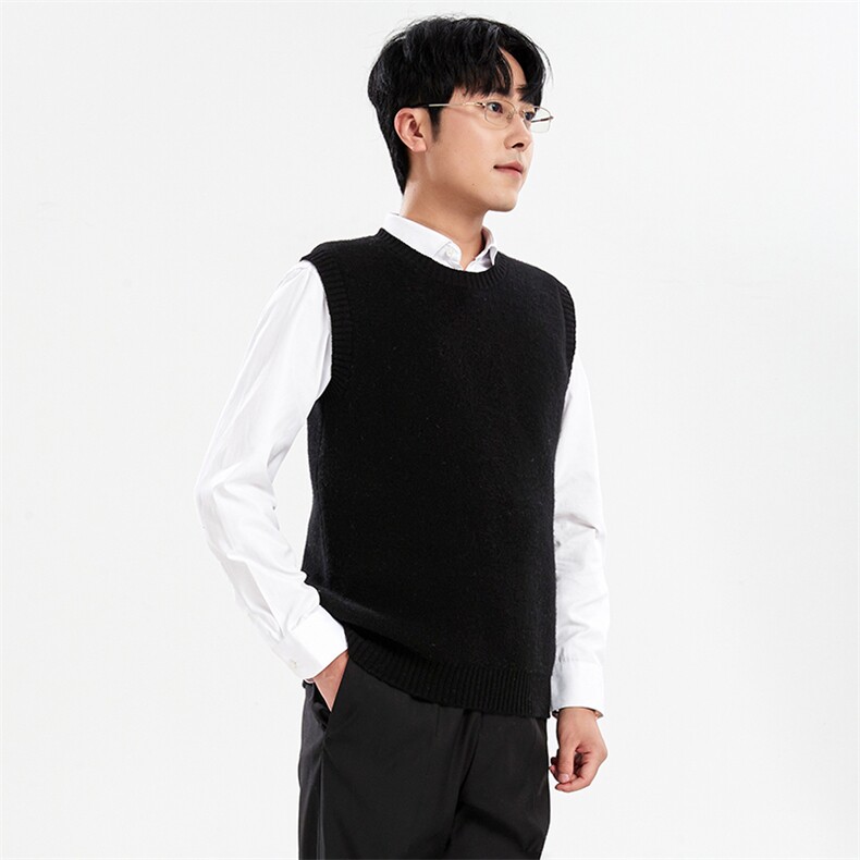 男士羊毛马甲黑色简约加厚保暖商务休闲背心男装，男装背心/马甲，牧绒家园