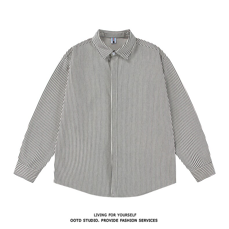 得物白底牛仔条纹衬衫长袖衬衣潮流宽松休闲外套CS017-P30,男装衬衫,星座301C-5