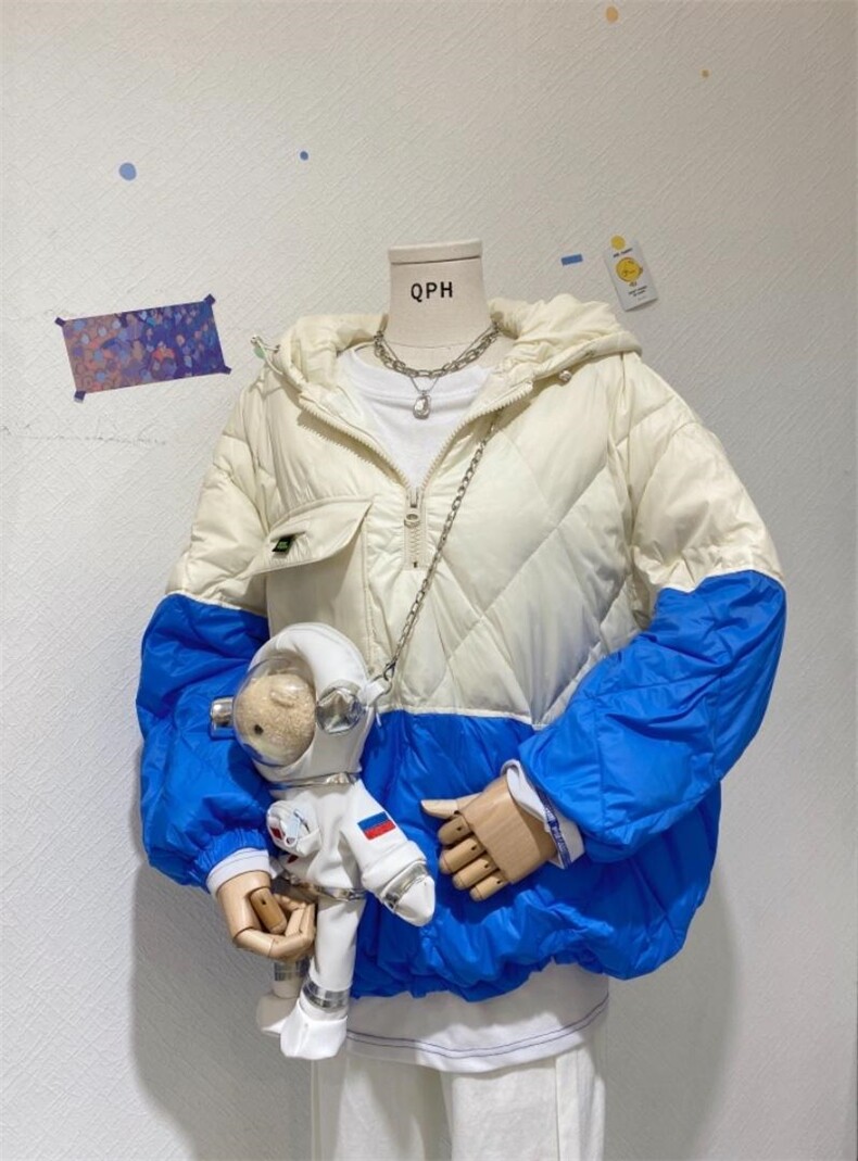 撞色套头羽绒服，女装羽绒服，Queena PHoebe