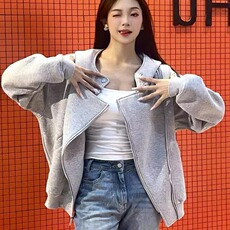 美式慵懒风双拉链连帽卫衣外套女秋季设计感宽松休闲百搭开衫上衣，女装短外套，星座1210-1