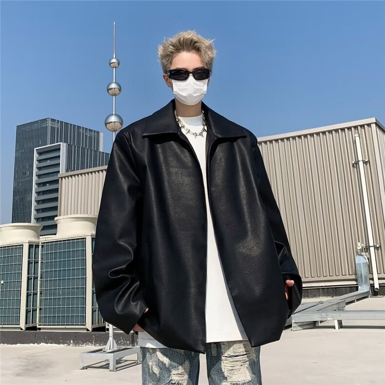 东方巴黎PU皮垫肩西装夹克简约上衣外套黑色M~XXLPW252,男装夹克,星座1116A-1（原606A）