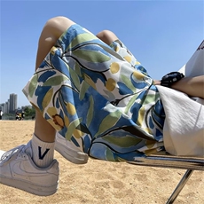 夏季印花夏威夷沙滩短裤男女宽松直筒休闲草莓熊五分裤QD518-P20，男装休闲裤，星座1008