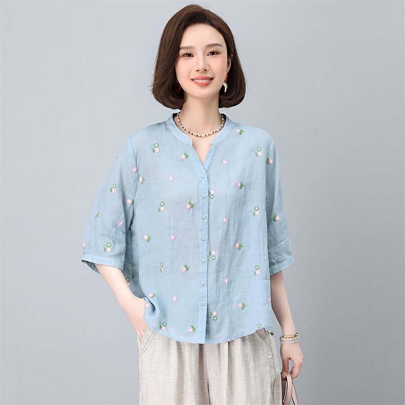 妈妈端庄大气夏装2025新款中老年女装短袖穿搭一整套洋气高贵,女装衬衫,忆绮罗