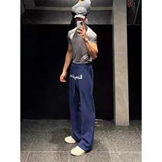 刺绣藏蓝微喇男女显瘦美式运动百搭直筒休闲裤松弛感卫裤HW39P42，男装休闲裤，星座1112-1