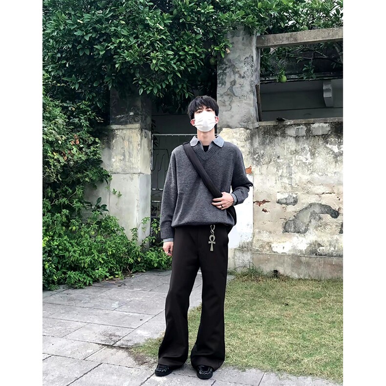 重磅北极绒假两件衬衫领毛衣美式高街复古休闲慵懒纯色翻领针织衫,男装针织衫/毛衣,电商A486