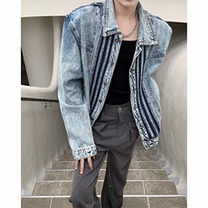三杠牛仔外套男士韩版潮流高街帅气2024秋冬ins新款外套W5968-P70，男装工装外套，星座412-2