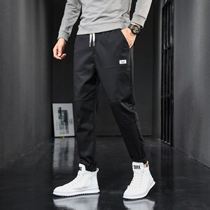 休闲直筒宽松韩版潮流松紧腰弹力修身束脚百搭秋冬裤子男图片