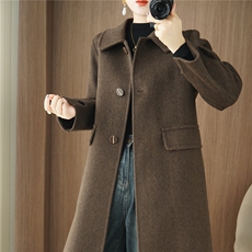 2025秋冬新款赫本风双面呢大衣女毛呢外套羊毛呢中长款外套，女装双面呢大衣，贝源羊绒