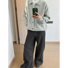 美式双褶设计高级垂感弯刀西裤男宽松休闲cleanfit阔腿裤子XK577，男装休闲裤，星座601-1