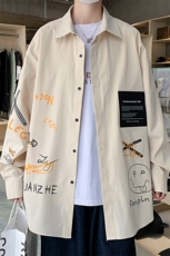 2024春季新款港风大码涂鸦印花长袖衬衫M-5XHC20389-P40，男装衬衫，电商A022