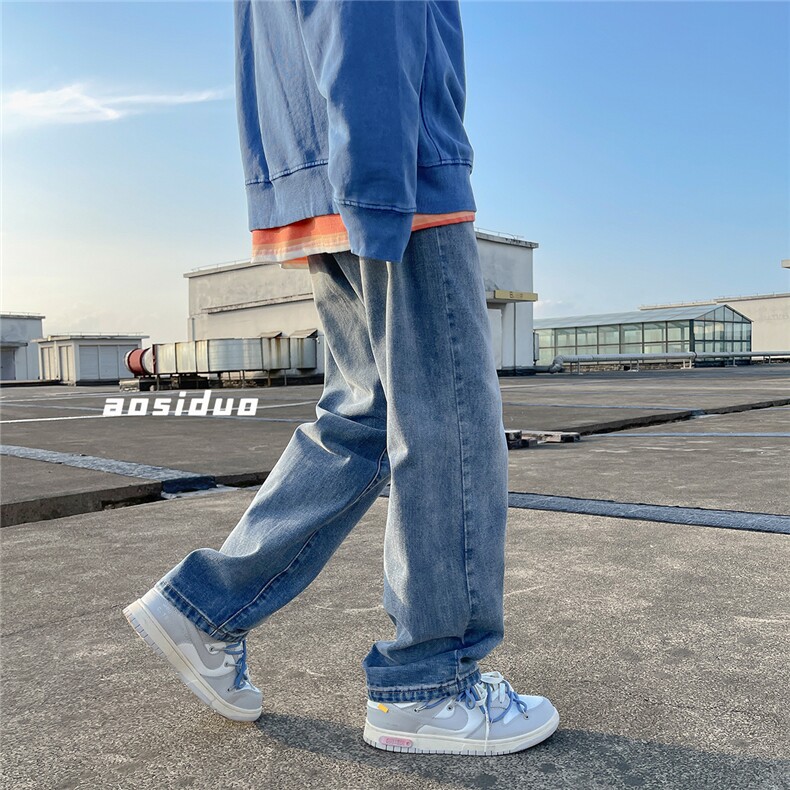 推荐！港风宽松潮流直筒牛仔长裤男女B377-N680-P4558，男装牛仔裤，电商B377