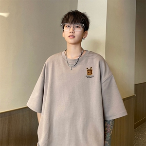 美式复古250g重磅纯棉短袖t恤男款夏季潮牌oversize宽松简约半袖图片