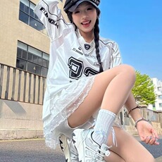 美式美式运动风球衣t恤超宽松短袖T恤女潮牌球衣风短袖T恤女夏季，男装T恤，星座506A