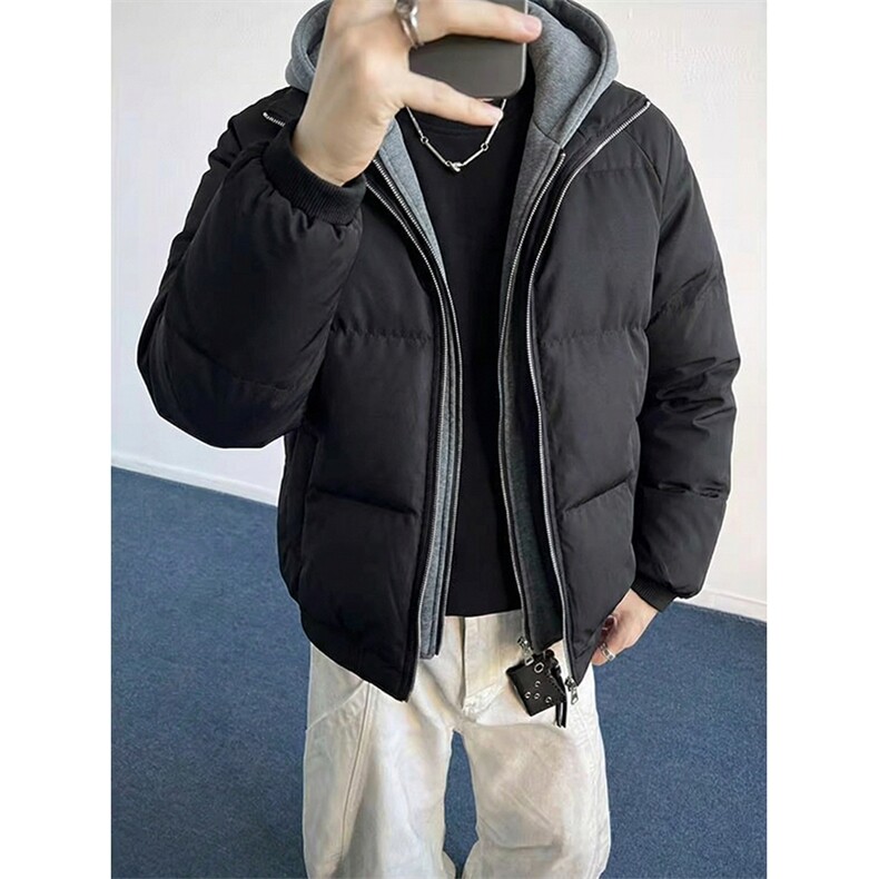 现货高品质重磅工艺美式高街假两件PU皮棉衣男女加厚棉服外套,男装棉衣,电商A443